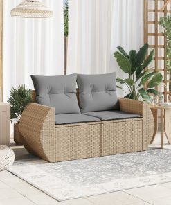 Divano Da Giardino Con Cuscini A 2 Posti Beige In Polyrattan