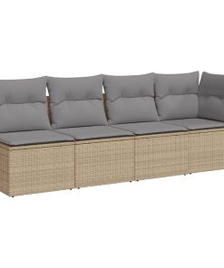 Divano Da Giardino Con Cuscini A 4 Posti Beige In Polyrattan