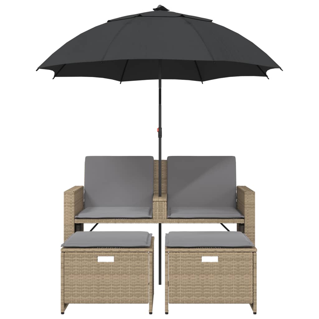 Divano Giardino 2posti Ombrellone E Sgabelli Beige Polyrattan - Image 5