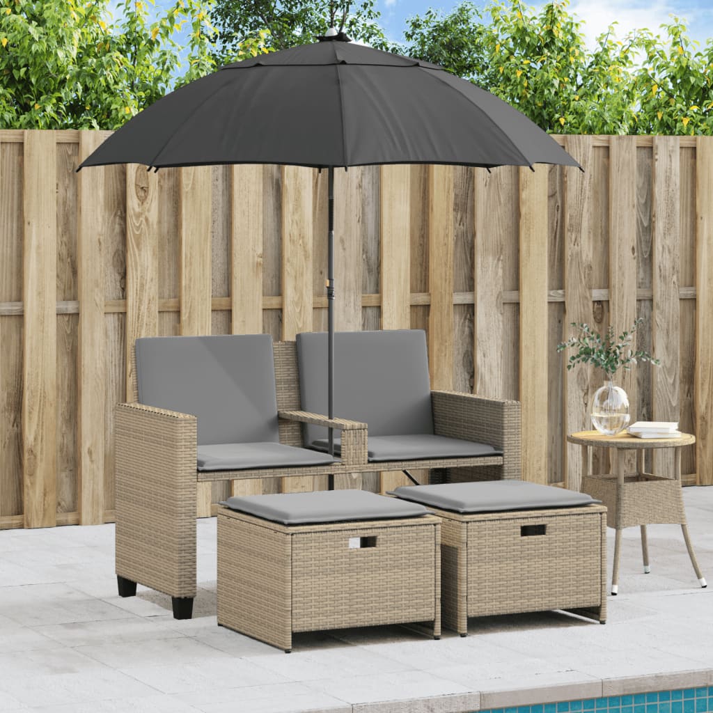 Divano Giardino 2posti Ombrellone E Sgabelli Beige Polyrattan - Image 6
