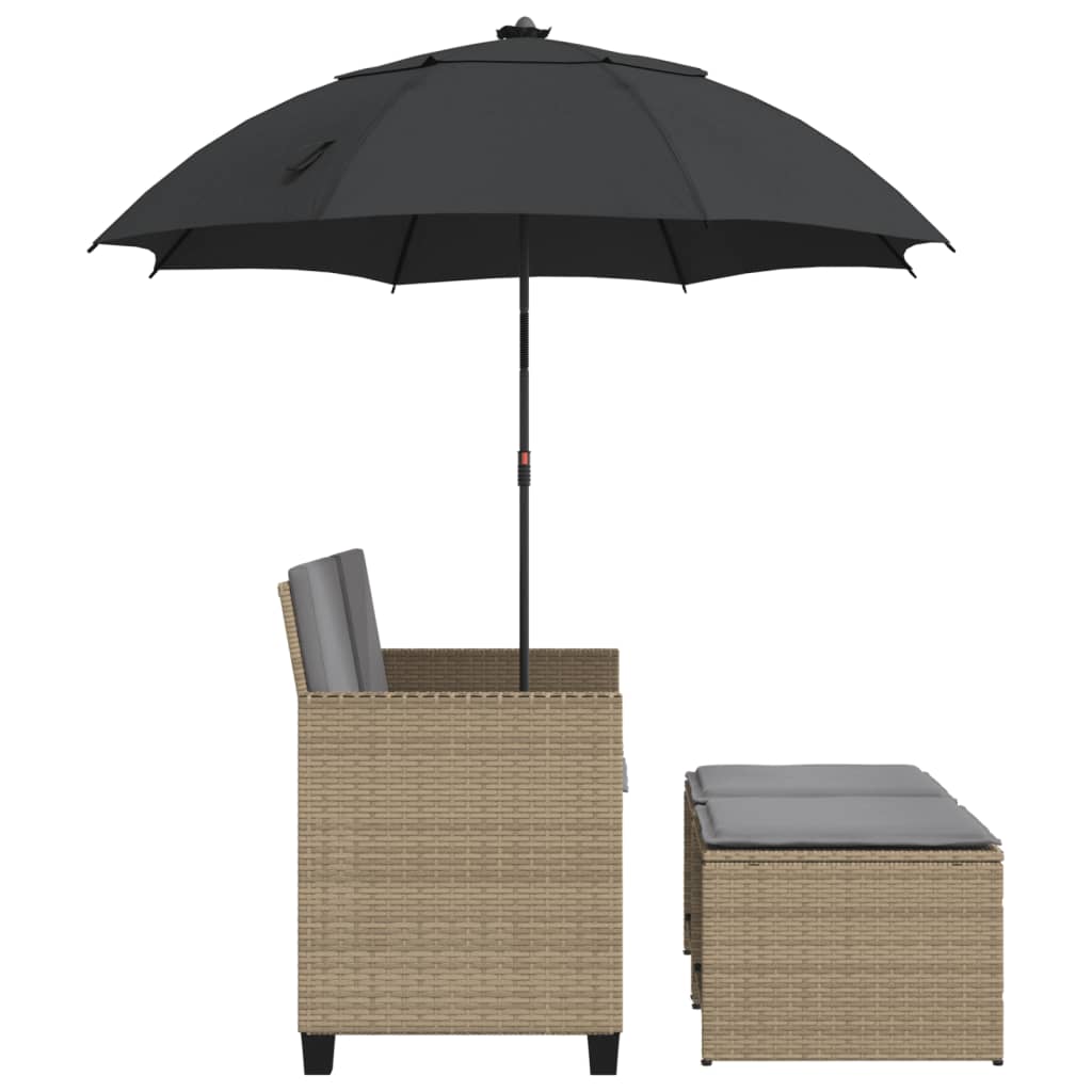 Divano Giardino 2posti Ombrellone E Sgabelli Beige Polyrattan - Image 4