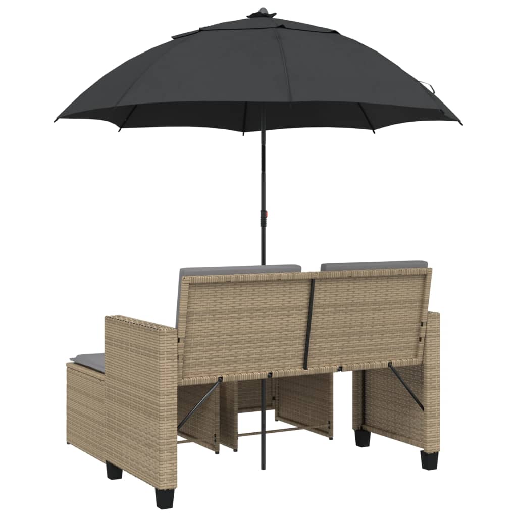 Divano Giardino 2posti Ombrellone E Sgabelli Beige Polyrattan - Image 3