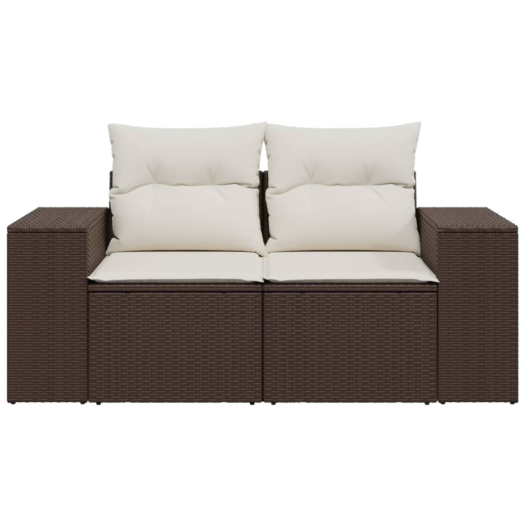 Divano Da Giardino A 2 Posti Con Cuscini In Polyrattan Marrone