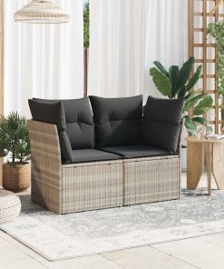 Divano Da Giardino Con Cuscini 2 Posti Grigio Chiaro Polyrattan