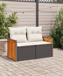Divano Da Giardino Con Cuscini A 2 Posti Nero In Polyrattan