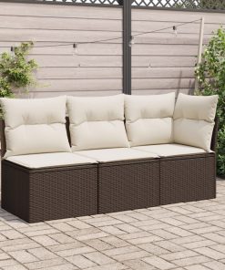Divano Angolare Da Giardino Con Cuscini In Polyrattan Marrone