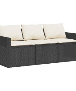 Divano Da Giardino A 3 Posti Con Cuscini Nero In Polyrattan