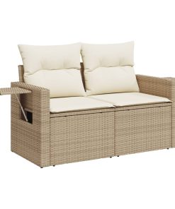 Divano Da Giardino Con Cuscini A 2 Posti Beige In Polyrattan