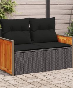 Divano Da Giardino Con Cuscini 2 Posti Nero In Polyrattan