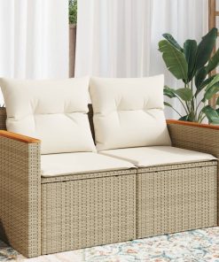 Divano Da Giardino Con Cuscini A 2 Posti Beige In Polyrattan