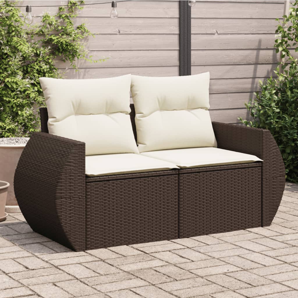 Divano Da Giardino A 2 Posti Con Cuscini In Polyrattan Marrone