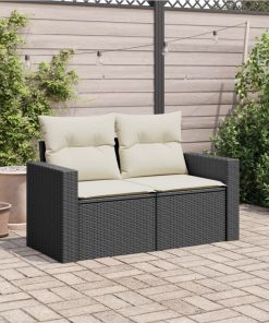 Divano Da Giardino Con Cuscini A 2 Posti Nero In Polyrattan