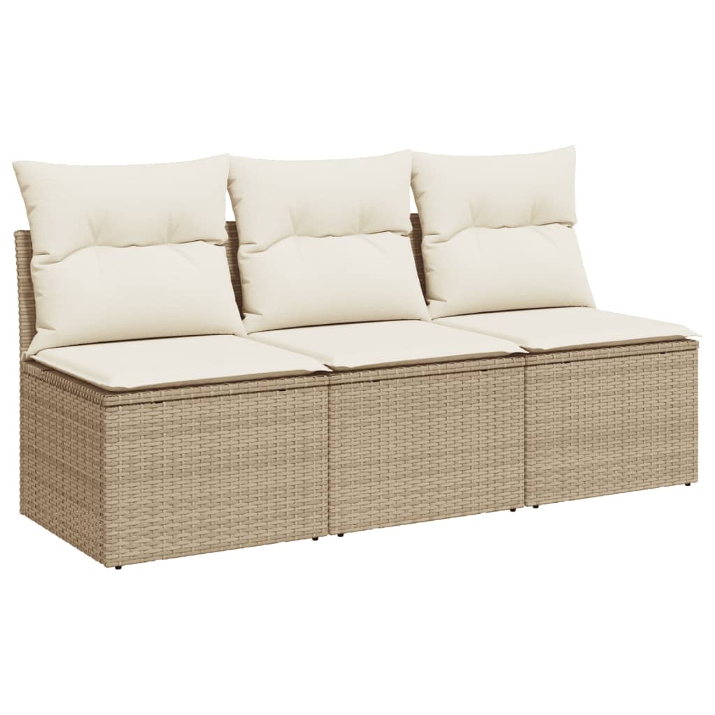Divano Da Giardino Con Cuscini A 3 Posti Beige In Polyrattan