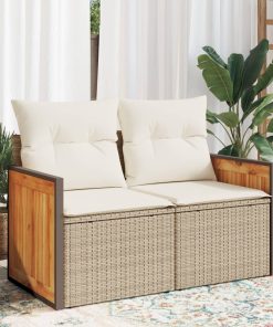 Divano Da Giardino Con Cuscini A 2 Posti Beige In Polyrattan