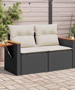 Divano Da Giardino Con Cuscini A 2 Posti Nero In Polyrattan