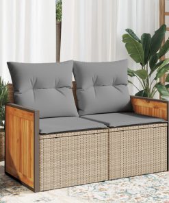 Divano Da Giardino Con Cuscini A 2 Posti Beige In Polyrattan