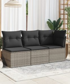 Divano Da Giardino Con Cuscini 3 Posti Grigio In Polyrattan