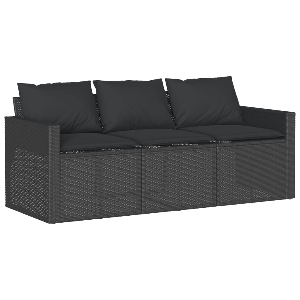 Divano Da Giardino A 3 Posti Con Cuscini Nero In Polyrattan