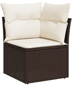 Divano Angolare Da Giardino Con Cuscini In Polyrattan Marrone