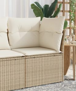 Divano Angolare Da Giardino Con Cuscini Beige In Polyrattan