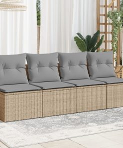 Divano Da Giardino Con Cuscini A 4 Posti Beige In Polyrattan