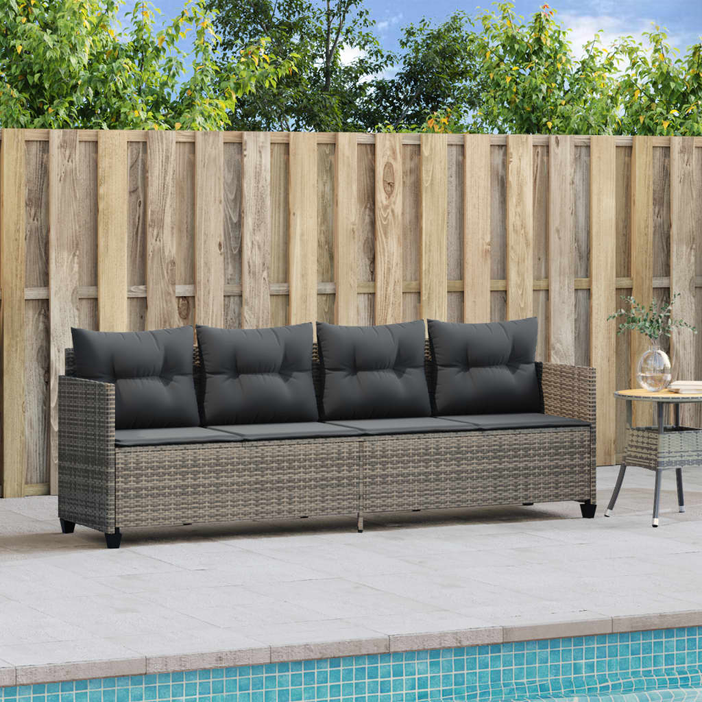 Lettino Prendisole Con Cuscini Grigio in Polyrattan