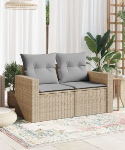 Divano Da Giardino Con Cuscini A 2 Posti Beige In Polyrattan
