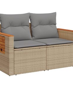 Divano Da Giardino Con Cuscini A 2 Posti Beige In Polyrattan