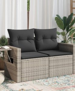 Divano Da Giardino Con Cuscini 2 Posti Grigio In Polyrattan