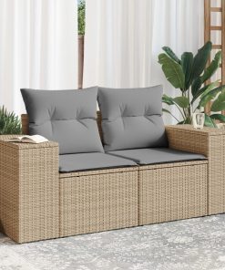 Divano Da Giardino Con Cuscini A 2 Posti Beige In Polyrattan