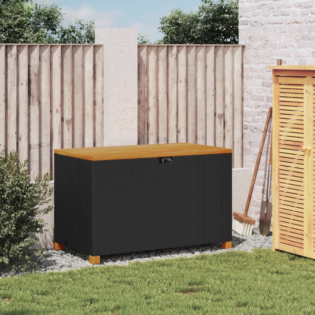 Contenitore Giardino Nero 110x55x63cm Polyrattan E Legno Acacia