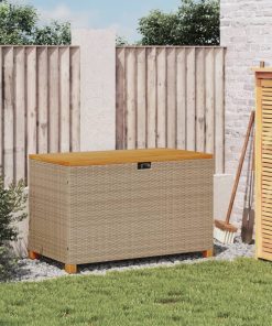 Contenitore Giardino Beige 110x55x63cm Polyrattan Legno Acacia