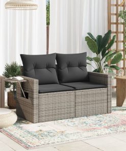 Divano Da Giardino Con Cuscini 2 Posti Grigio In Polyrattan