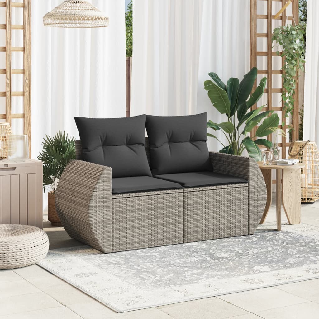 Divano Da Giardino Con Cuscini 2 Posti Grigio In Polyrattan