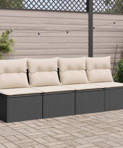 Divano Da Giardino Con Cuscini A 4 Posti Nero In Polyrattan