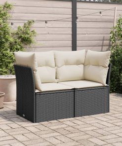 Divano Da Giardino Con Cuscini A 2 Posti Nero In Polyrattan