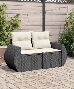 Divano Da Giardino Con Cuscini A 2 Posti Nero In Polyrattan