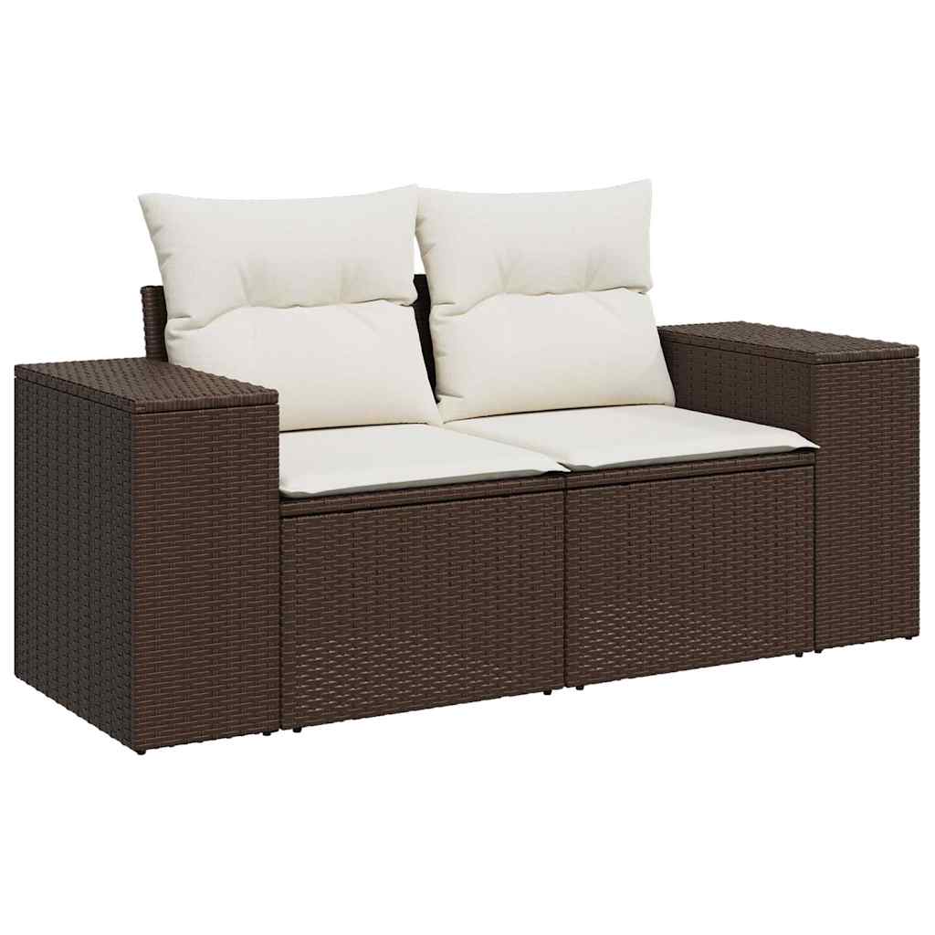 Divano Da Giardino A 2 Posti Con Cuscini In Polyrattan Marrone