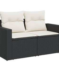 Divano Da Giardino Con Cuscini A 2 Posti Nero In Polyrattan