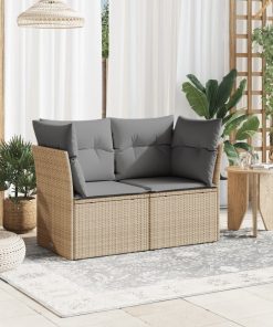 Divano Da Giardino Con Cuscini A 2 Posti Beige In Polyrattan