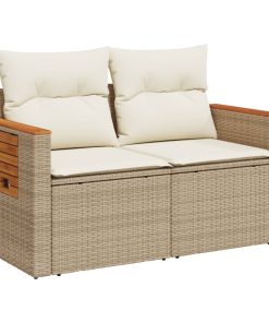 Divano Da Giardino Con Cuscini A 2 Posti Beige In Polyrattan