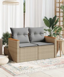 Divano Da Giardino Con Cuscini A 2 Posti Beige In Polyrattan