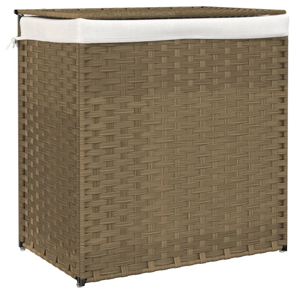 Cesto Portabiancheria Con 2 Sezioni 53x35x57 Cm Polyrattan - Image 6