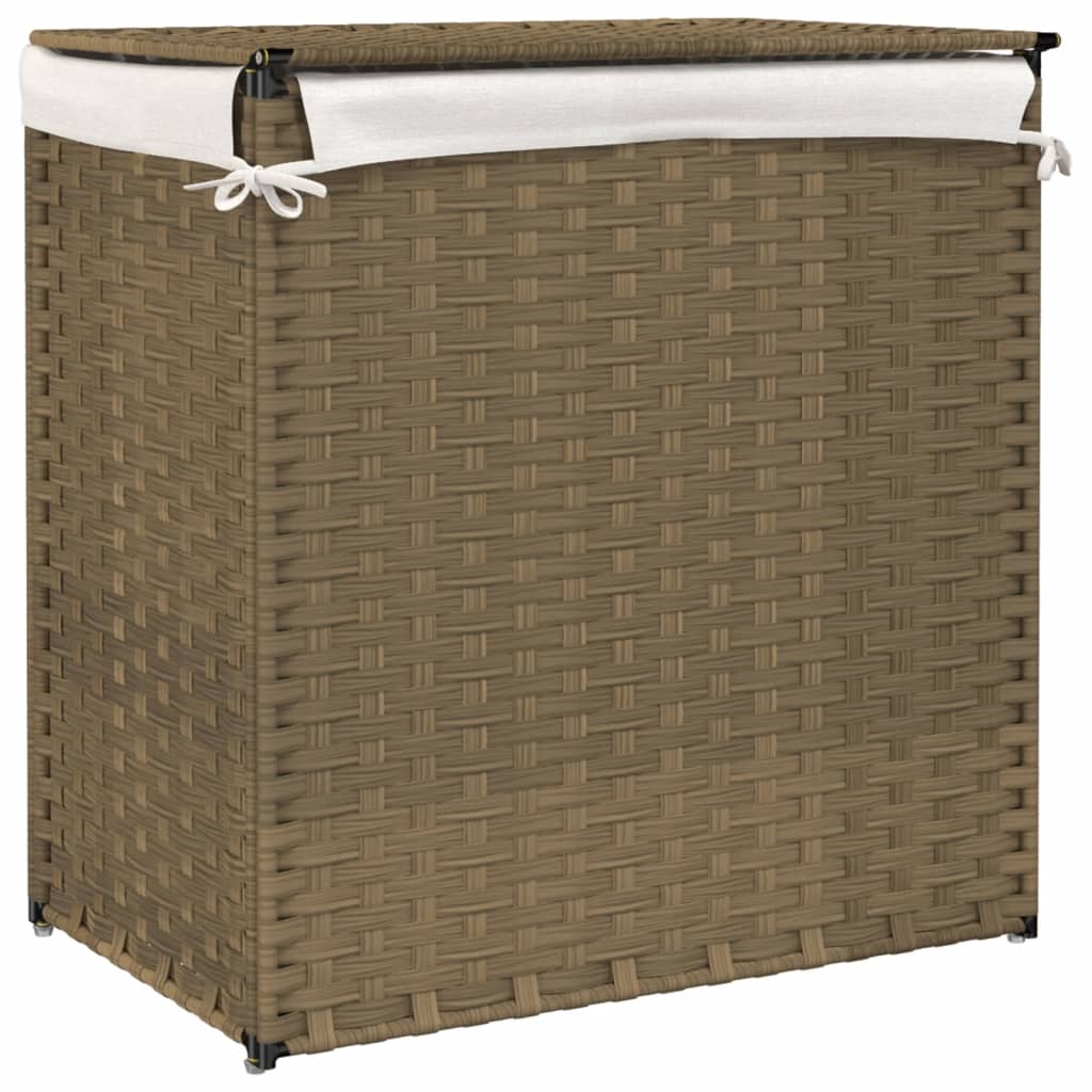 Cesto Portabiancheria Con 2 Sezioni 53x35x57 Cm Polyrattan - Image 5