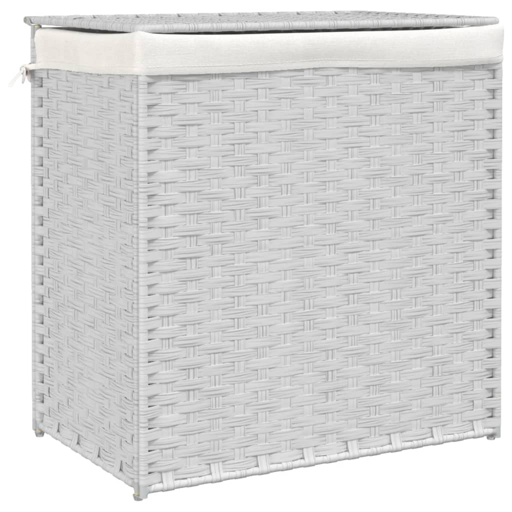 Cesto Portabiancheria 2 Sezioni Bianco 53x35x57 Cm Polyrattan