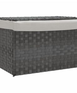 Cesto Portabiancheria Coperchio Grigio 55,5x35x34 Cm Polyrattan
