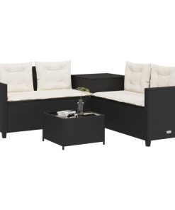 Divano Da Giardino Con Tavolo E Cuscini A L Nero In Polyrattan