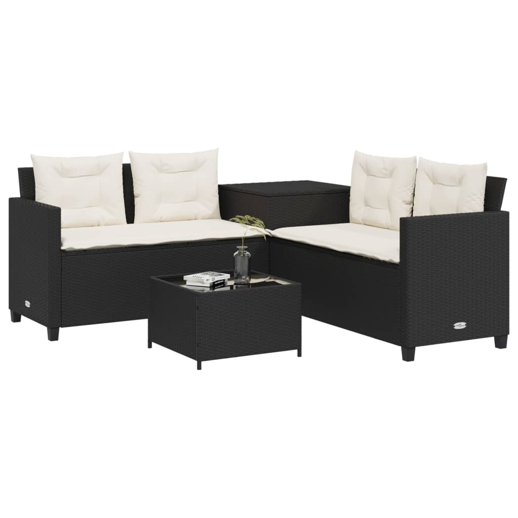 Divano Da Giardino Con Tavolo E Cuscini A L Nero In Polyrattan