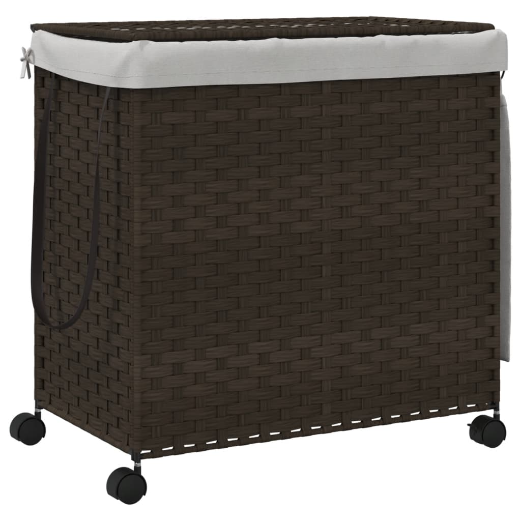 Cesto Portabiancheria Ruote Marrone Scuro 60x35x60,5 Cm Rattan - Image 5