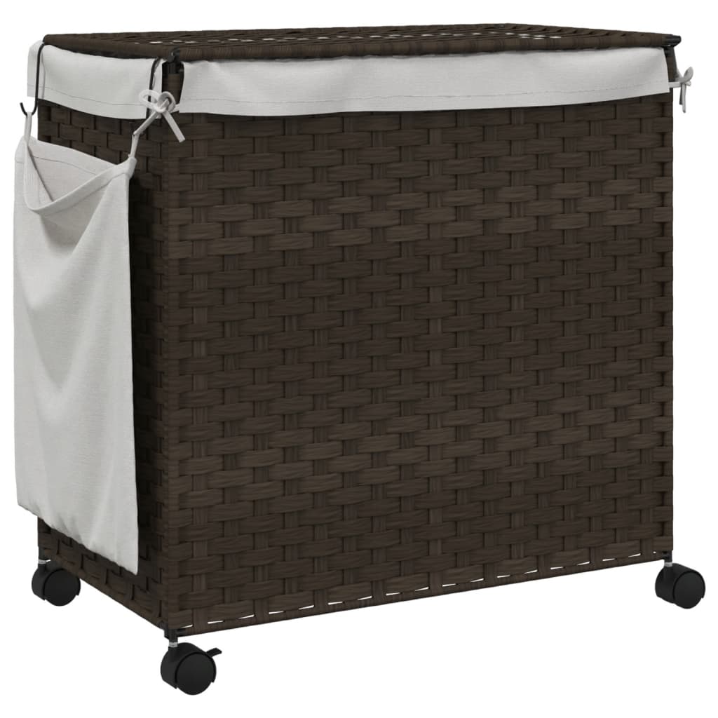 Cesto Portabiancheria Ruote Marrone Scuro 60x35x60,5 Cm Rattan - Image 4